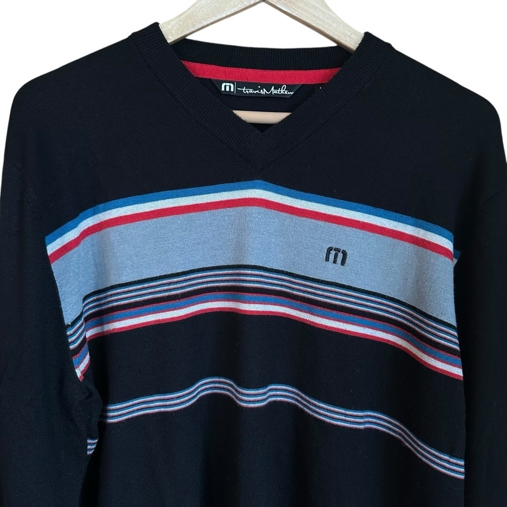 Travis Mathew Striped V Neck Lightweight Pullover Sweater Sz L - Picture 6 of 6